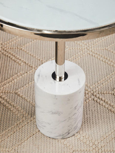 Silver Frame T-Shape End Table with White Marble Top | Oria