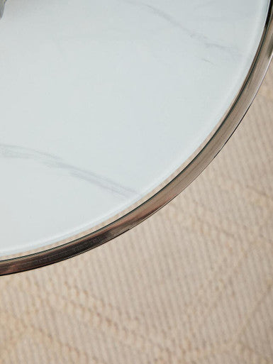 Silver Frame T-Shape End Table with White Marble Top | Oria