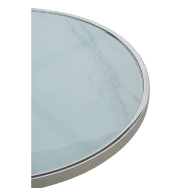 Silver Frame T-Shape End Table with White Marble Top | Oria