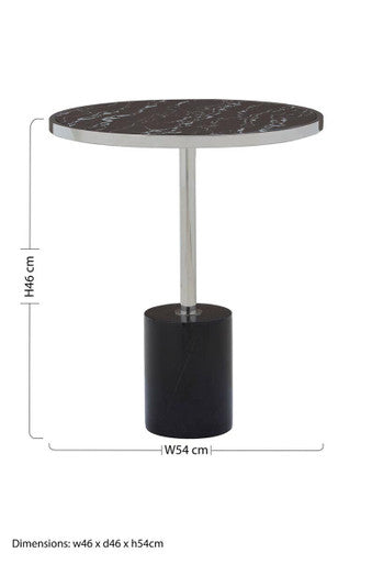 Silver Frame T-Shape End Table with Black Marble Top | Oria