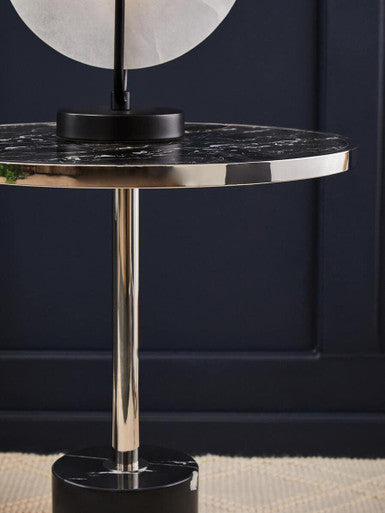Silver Frame T-Shape End Table with Black Marble Top | Oria