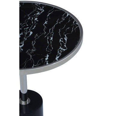 Silver Frame T-Shape End Table with Black Marble Top | Oria