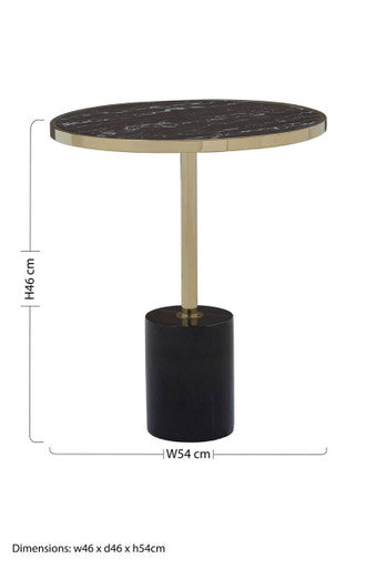 Gold Frame T-Shape End Table with Black Marble Top, Oria