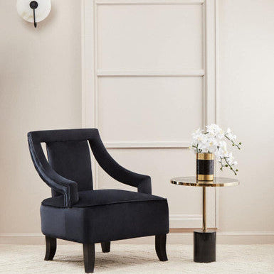 Gold Frame T-Shape End Table with Black Marble Top, Oria