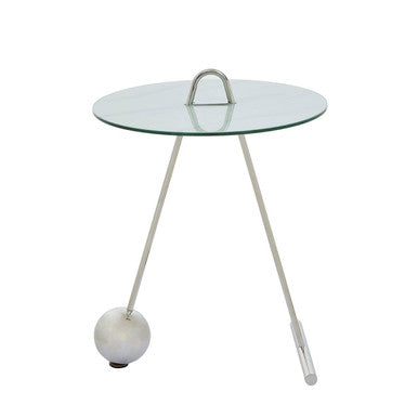 White Marble Effect Glass Top Round End Table, Oria