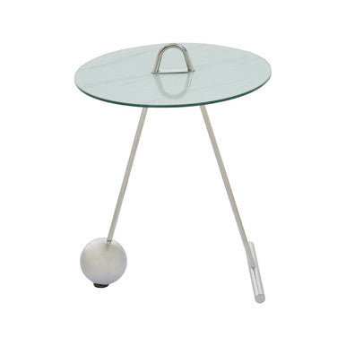 White Marble Effect Glass Top Round End Table, Oria