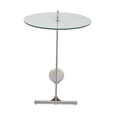 White Marble Effect Glass Top Round End Table, Oria