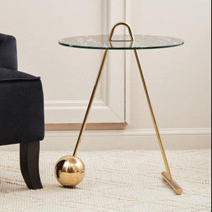 Black Marble Effect Top End Table with Gold Splayed Legs, Oria