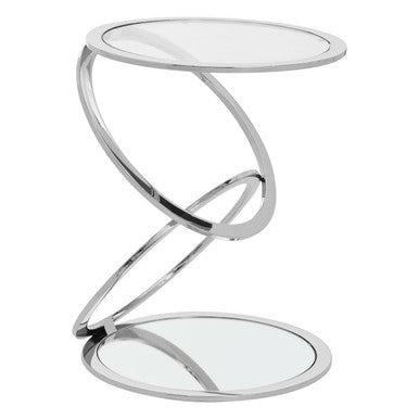Silver Finish Rings Shaped Base End Table with Clear Glass Top | Oria