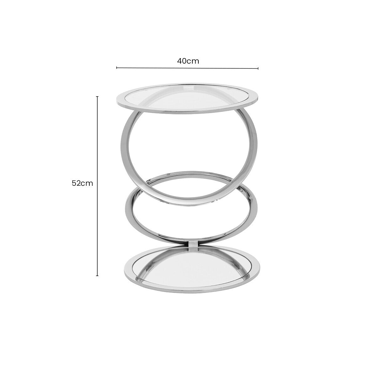 Silver Finish Rings Shaped Base End Table with Clear Glass Top | Oria
