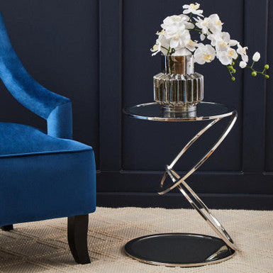 Silver Finish Rings Shaped Base End Table with Clear Glass Top | Oria