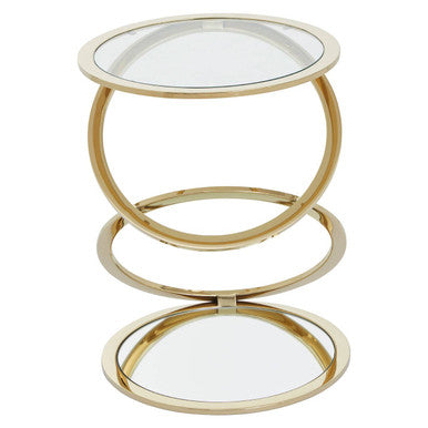 Gold Finish Rings Shaped Base End Table with Clear Glass Top, Oria