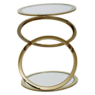 Gold Finish Rings Shaped Base End Table with Clear Glass Top | Oria