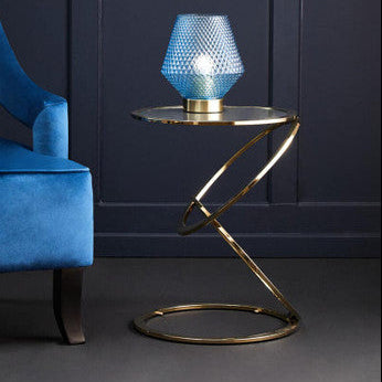 Gold Finish Rings Shaped Base End Table with Clear Glass Top, Oria