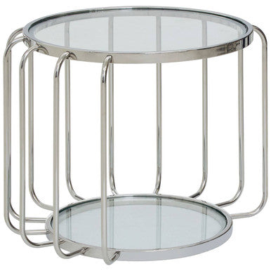 Silver Finish Metallic Frame Side Table with Tempered Glass Top | Oria