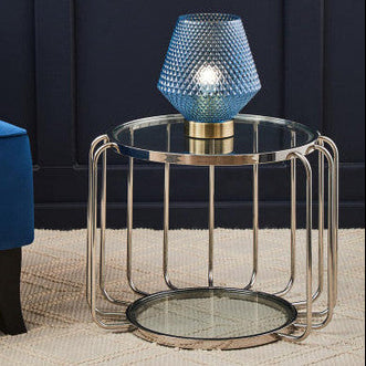 Silver Finish Metallic Frame Side Table with Tempered Glass Top | Oria