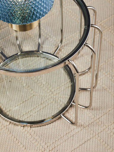Silver Finish Metallic Frame Side Table with Tempered Glass Top | Oria