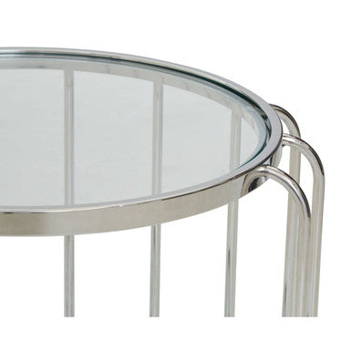 Silver Finish Metallic Frame Side Table with Tempered Glass Top | Oria