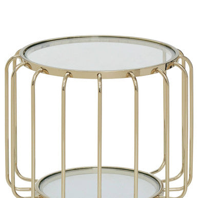 Gold Finish Metallic Frame Side Table with Tempered Glass Top | Oria