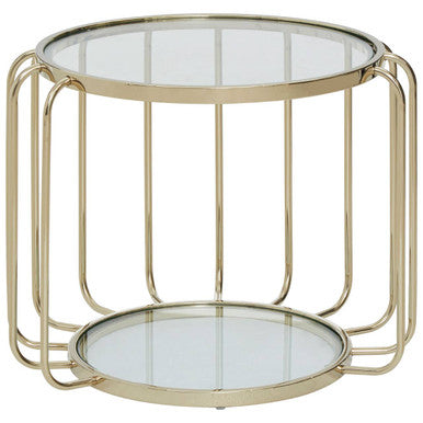Gold Finish Metallic Frame Side Table with Tempered Glass Top, Oria