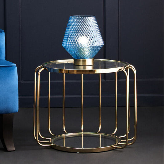 Gold Finish Metallic Frame Side Table with Tempered Glass Top, Oria