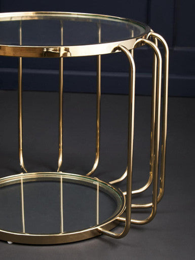 Gold Finish Metallic Frame Side Table with Tempered Glass Top | Oria