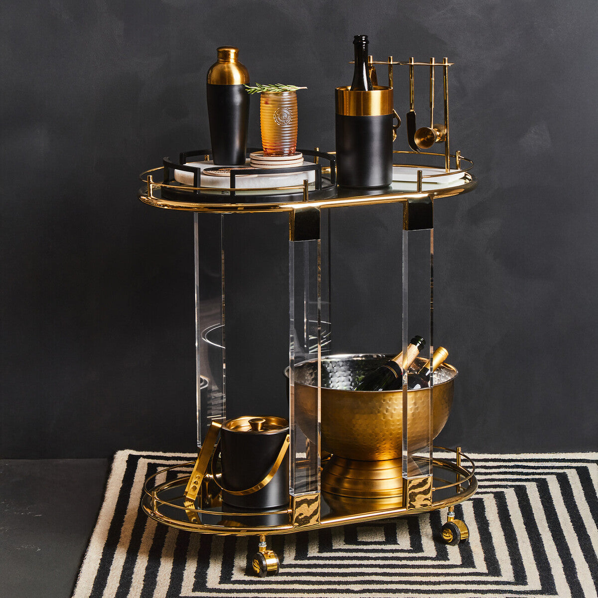 Oria Drinks Trolley With Warm Gold Metallic Frame