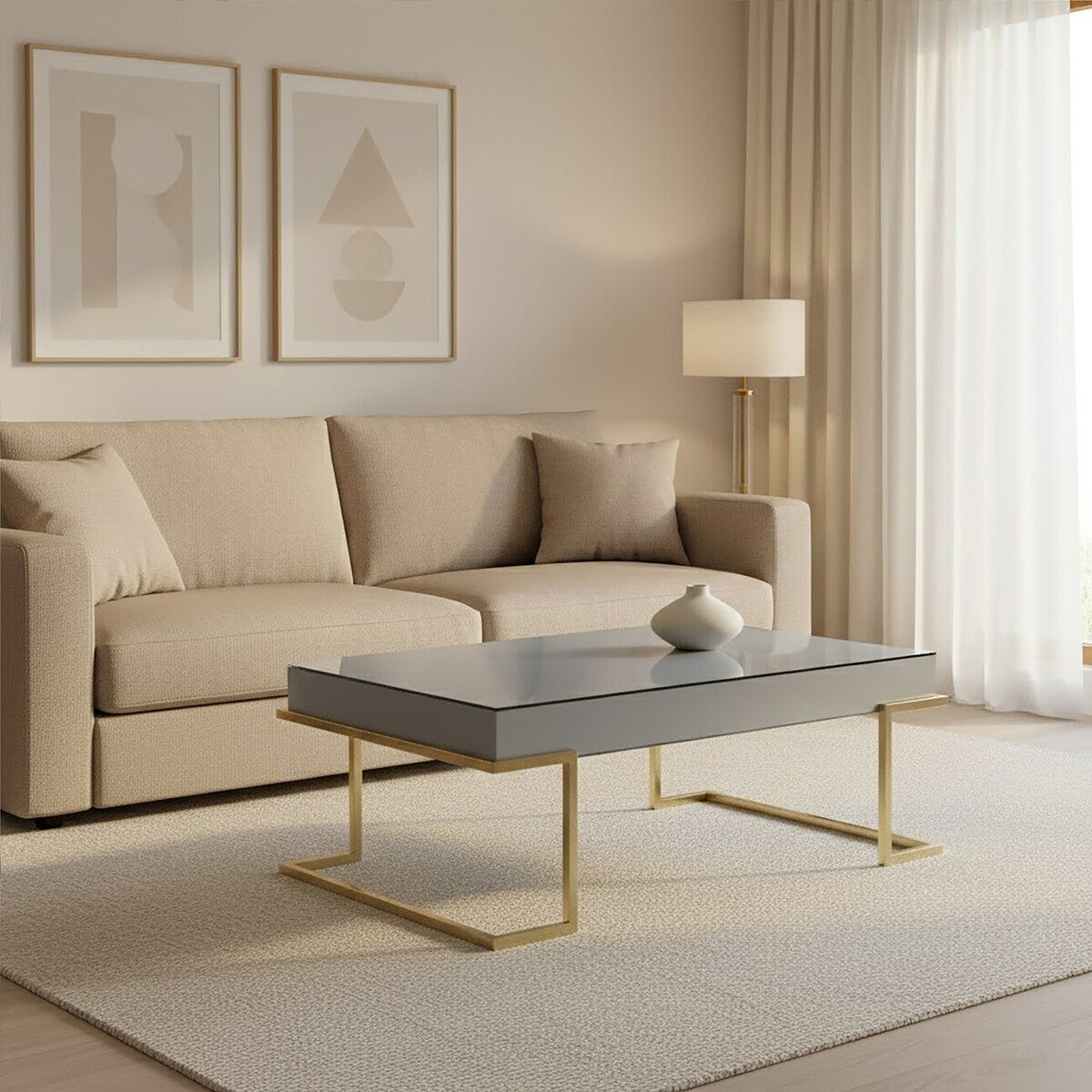 Mirrored Rectangular Coffee Table in Gold and Grey Finish | Kaso