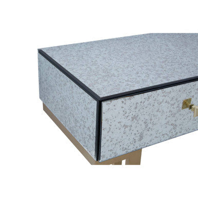 Antique Mirrored Top Console Table with Two Drawers and Brass Finish Iron Stand, Kesena