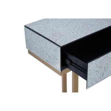 Antique Mirrored Top Console Table with Two Drawers and Brass Finish Iron Stand, Kesena