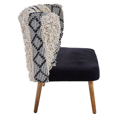 Cefena Black and White Velvet Bench with Moroccan Design