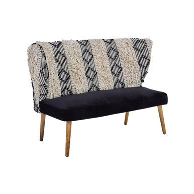 Cefena Black and White Velvet Bench with Moroccan Design