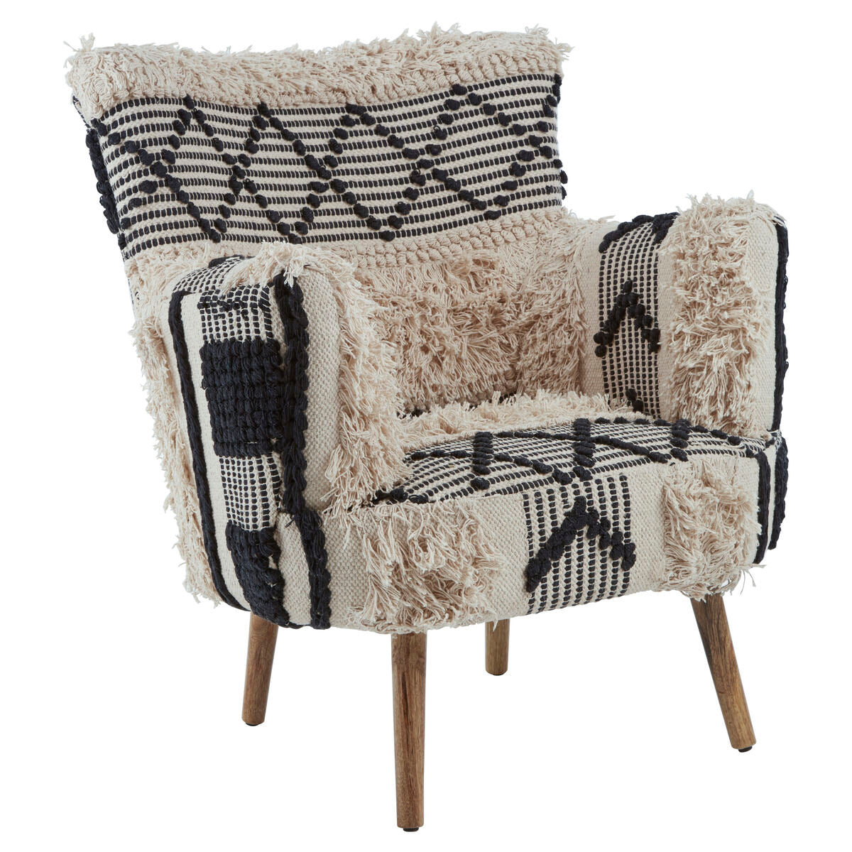 Black and White Shaggy Berber Style Armchair | Cefena