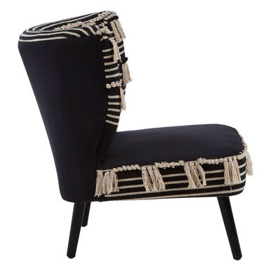 Cefena Black and White Fabric Chair with Wood Frame