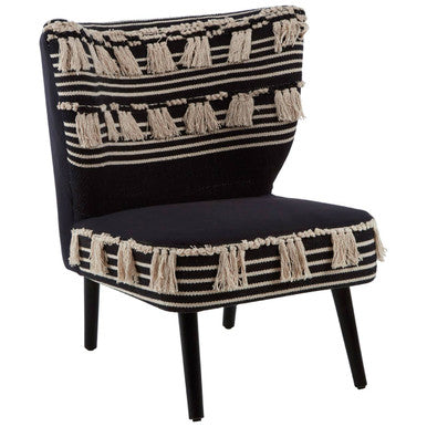 Cefena Black and White Fabric Chair with Wood Frame