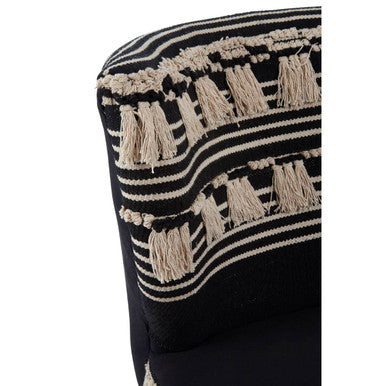 Cefena Black and White Fabric Chair with Wood Frame