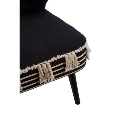 Cefena Black and White Fabric Chair with Wood Frame