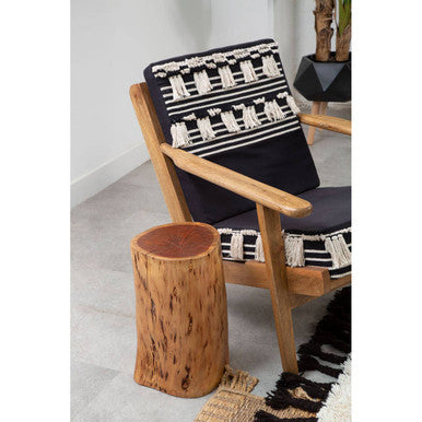 Cefena Black and White Shaggy Fabric Lounge Chair with Mango Wood Frame