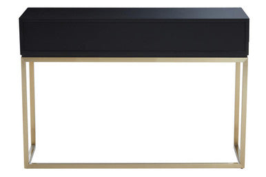 Black and White 2 Drawers Warm Metallic Finish Console Table with Gold Knob Handle, Dumas