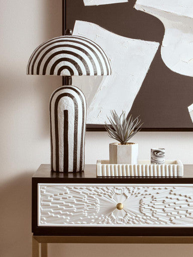 Black and White 2 Drawers Warm Metallic Finish Console Table with Gold Knob Handle, Dumas