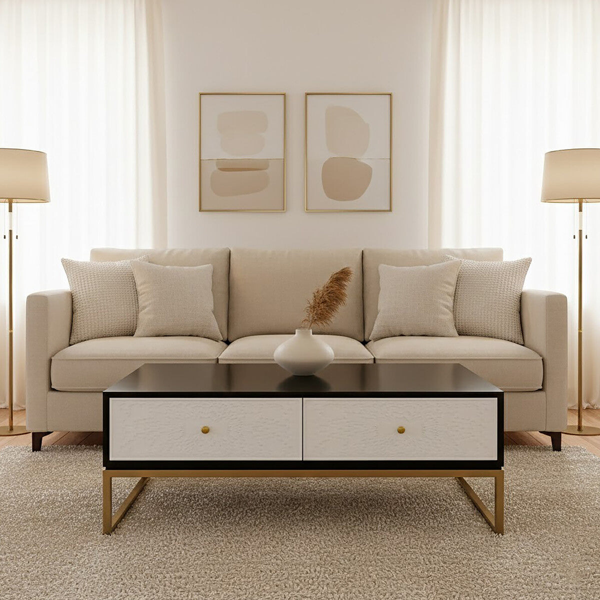 Dumas Black and White Four Drawer Coffee Table