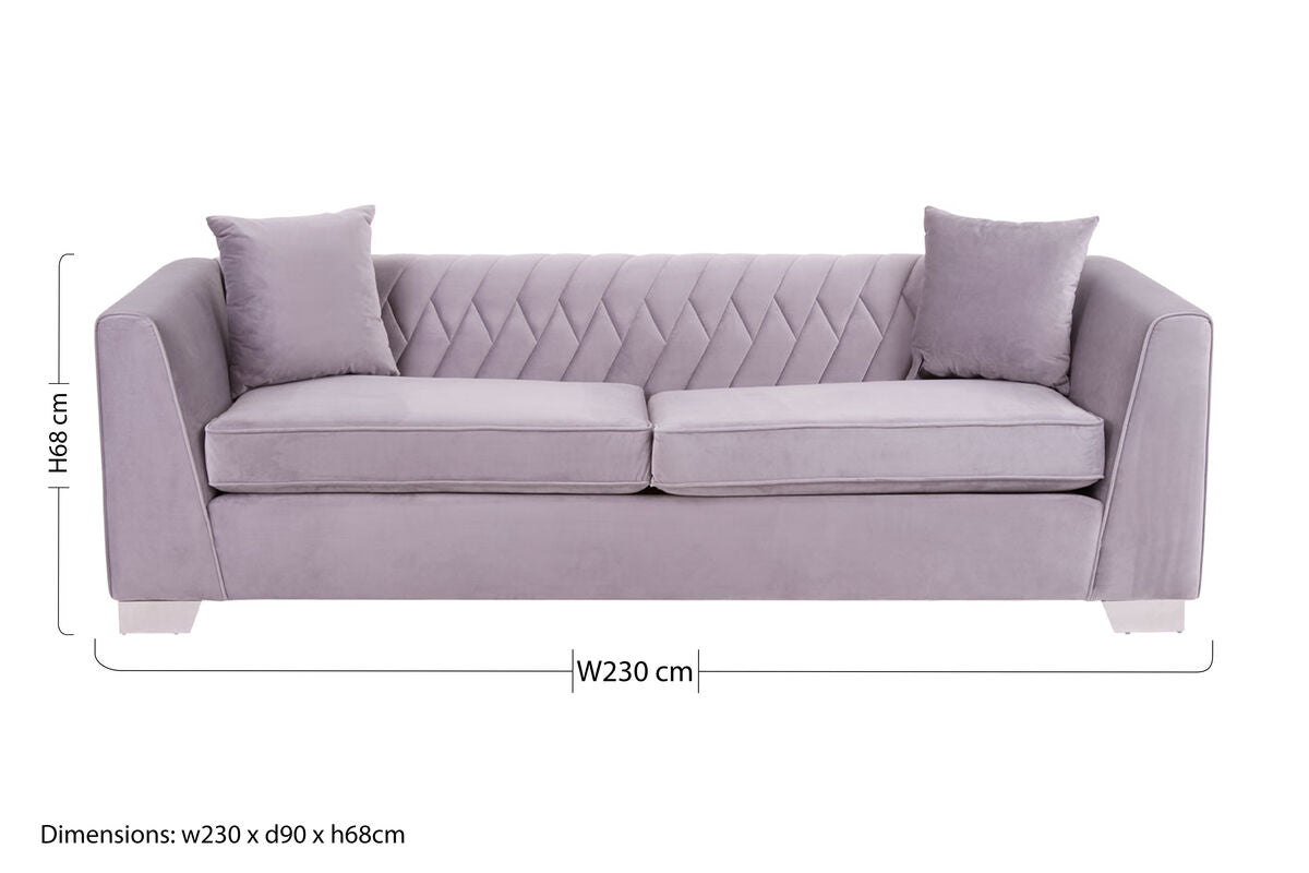 Rashika 3 Seat Grey Velvet Sofa