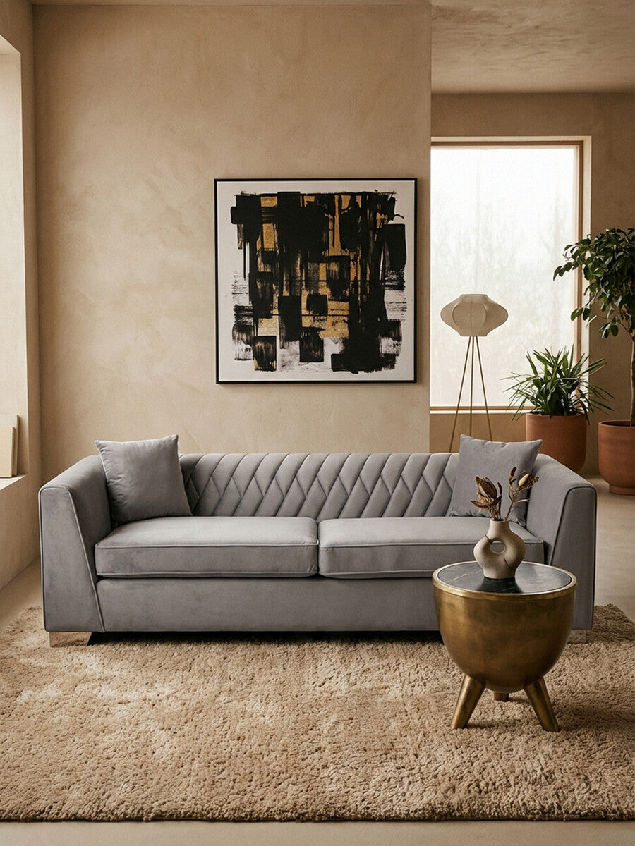 3 Seater Grey Velvet Sofa | Rashika