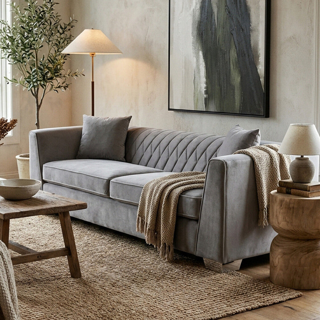 3 Seater Grey Velvet Sofa | Rashika