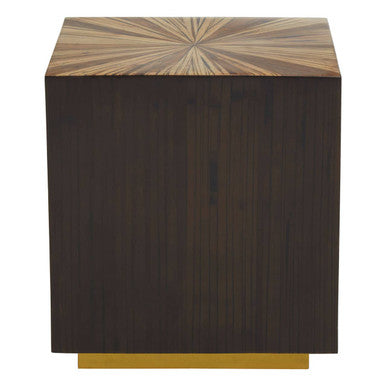 Brown and Gold Ebony Bamboo Sunburst Top Side Table with Clean-Lined | Gabelle