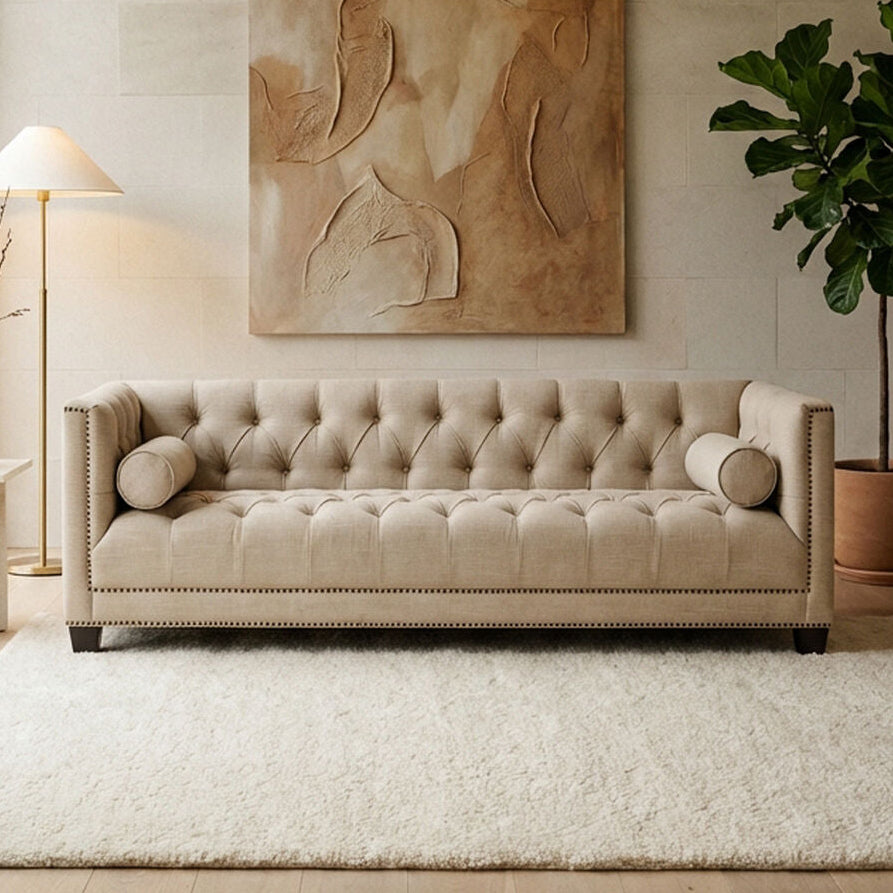 3 Seater Stone Fabric Sofa | Surina