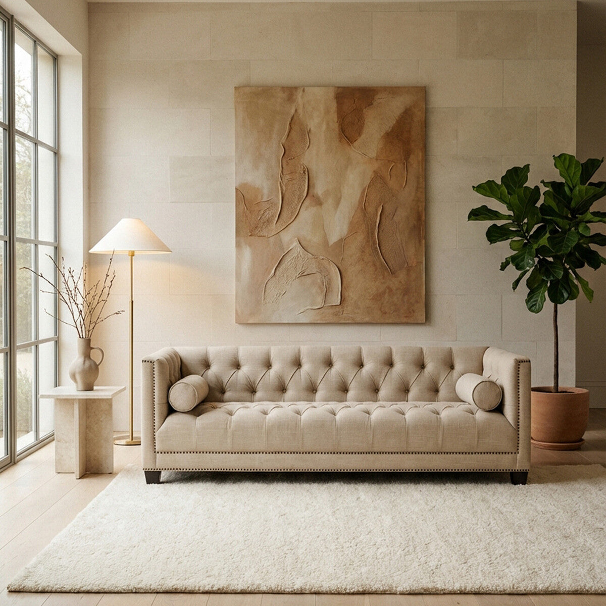3 Seater Stone Fabric Sofa | Surina