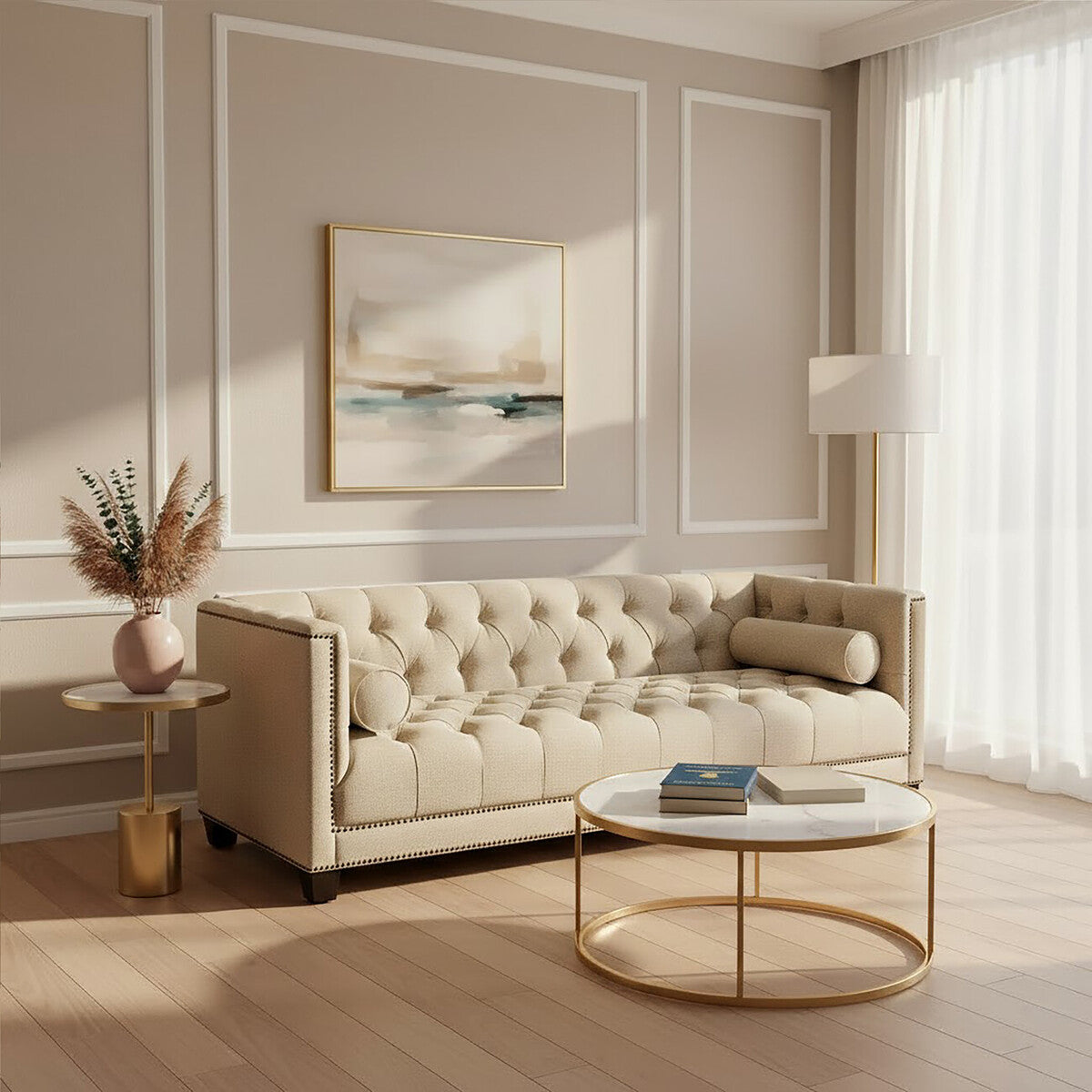 3 Seater Stone Fabric Sofa | Surina