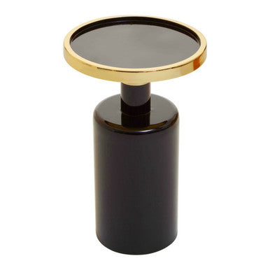Gold and Black Art Deco Pillar Metal Side Table with Base | Elva