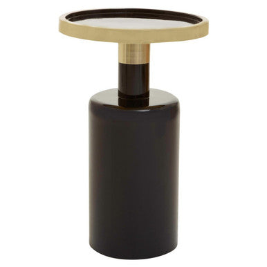 Gold and Black Art Deco Pillar Metal Side Table with Base | Elva